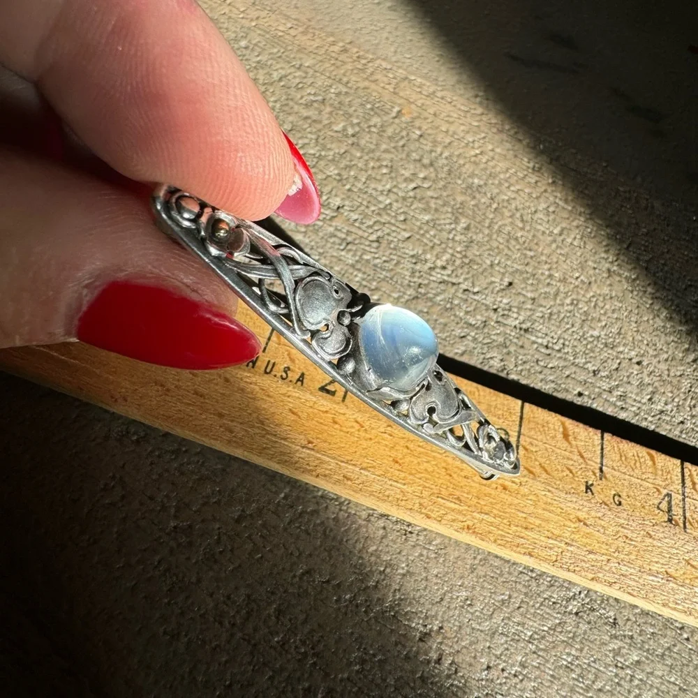 925 Sterling silver and opalite vintage pin brooch 5.0g